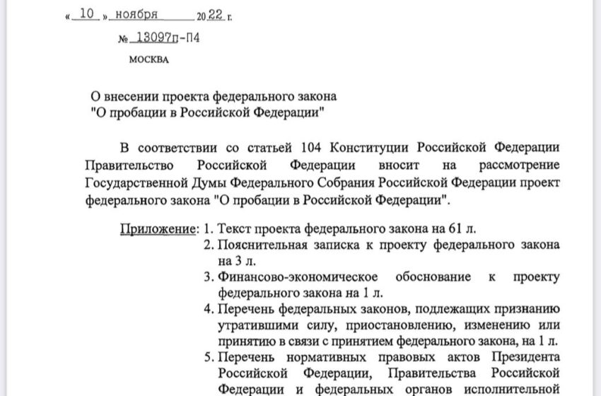 Правительство России внесло в Госдуму законопроект о пробации осужденных
