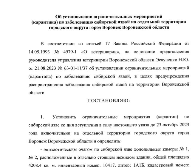  Мясо с Сибирской язвой попало на рынок в Воронеже