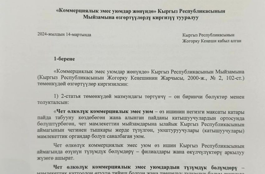  В Кыргызстане появился свой перечень иноагентов